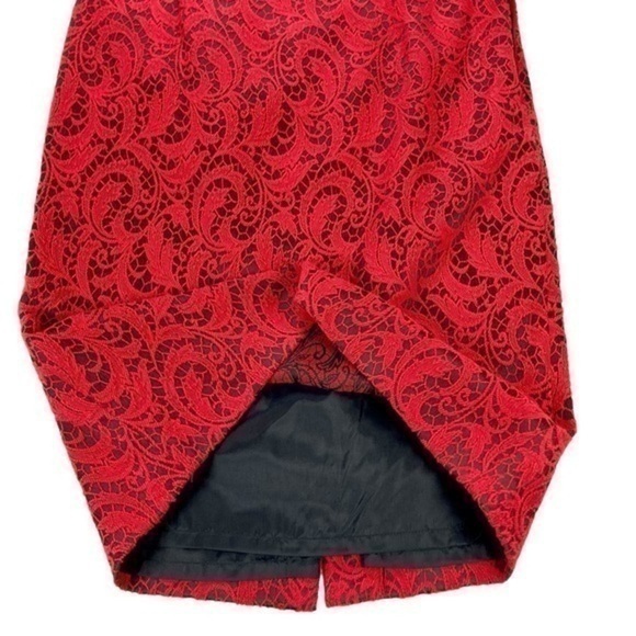 Magaschoni Skirt Vintage Womens 12 Red 3D Textured Paisley Laced Spilt Pencil‎ - Picture 8 of 12